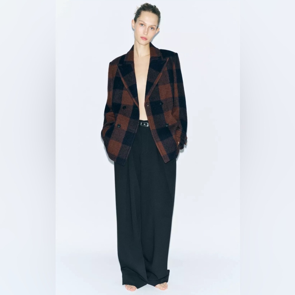 NWT Zara Manteca Wool Jacket Coat Size Large Brown Blue 2168/708 fall collection - Picture 4 of 11